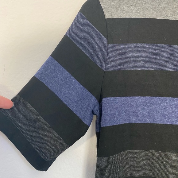 Three Dots • Professional Multi Colored Striped Quarter Sleeve Black Top - Picture 11 of 12